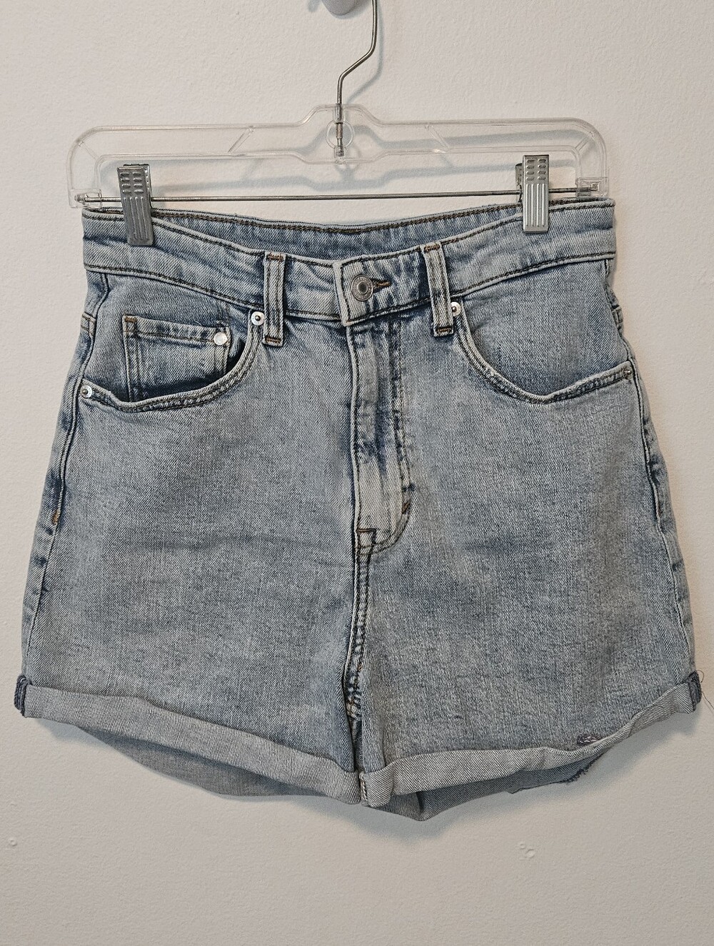 H&M Light Blue High-Rise Rolled Hem Denim Shorts